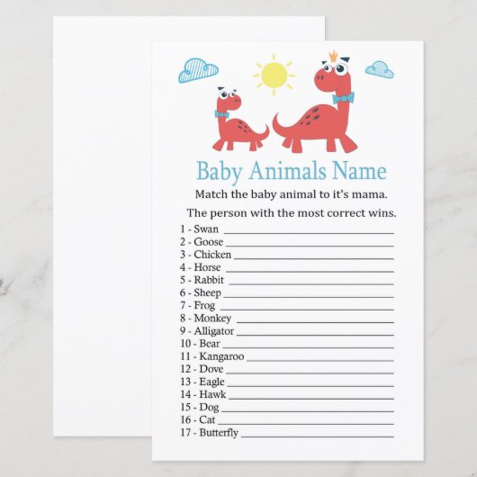 Red Dinosaurier Baby Animals Name Spiel (Vorne/Hinten)