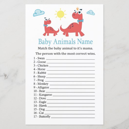 Red Dinosaurier Baby Animals Name Spiel (Vorderseite)