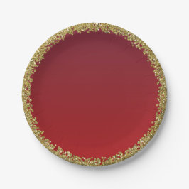 Red Dipped Gold Glitzer Glam Sparkle Party Pappteller