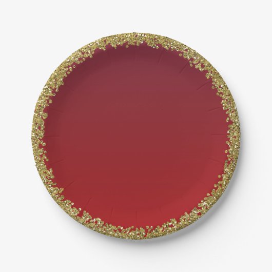 Red Dipped Gold Glitzer Glam Sparkle Party Pappteller (Vorderseite)