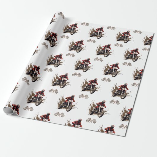 Red Dirt Bike Birthday Wrapping Paper Geschenkpapier (Ungerollt)