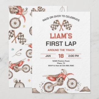 Red Dirt Bike First Lap Birthday Party Einladung