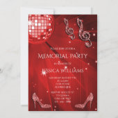 Red Disco Ball Sparkle Heelses Gedächtniswoche Par Einladung (Rückseite)