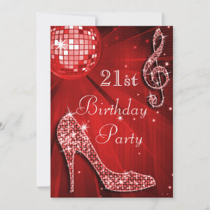 Red Disco Ball und Sparkle Heelse 21. Geburtstag Einladung