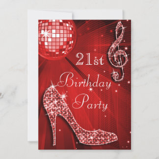 Red Disco Ball und Sparkle Heelse 21. Geburtstag Einladung