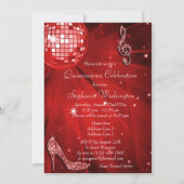 Red Disco Ball und Sparkle Heelse Quinceañera Einladung (Rückseite)