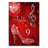 Red Disco Ball und Stiletto Shoe Doppelseitig Tischnummer (Vorderseite)