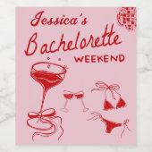 Red Disco Cocktail Bachelorette Weekend Weinetikett (Einzelnes Label)