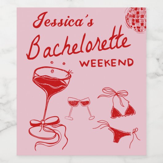 Red Disco Cocktail Bachelorette Weekend Weinetikett (Einzelnes Label)