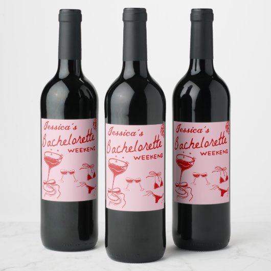 Red Disco Cocktail Bachelorette Weinetikett (Flaschen)