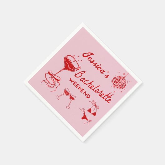 Red Disco Cocktail Junggeselinnen-Abschied Serviette (Ecke)
