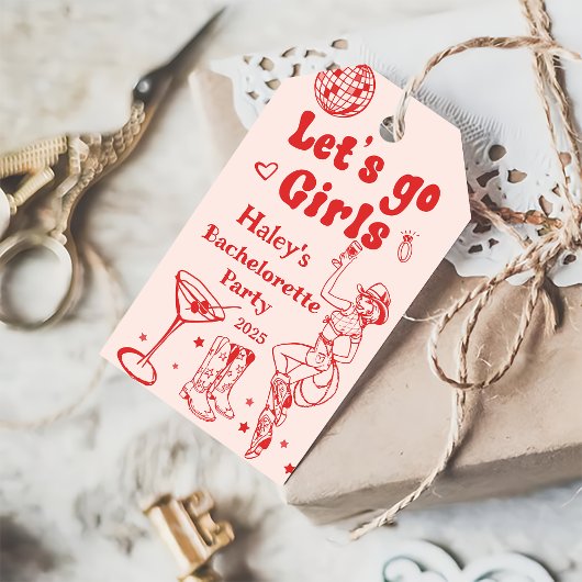 Red Disco Cowgirl Rodeo Junggeselinnen-Abschied Geschenkanhänger