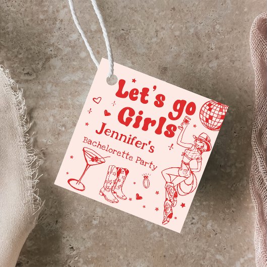 Red Disco Cowgirl Rodeo Junggeselinnen-Abschied Geschenkanhänger