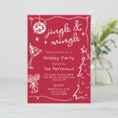 Red Disco Martini Jingle & Mingle Weihnachts-Party Einladung (Stehend Vorderseite)