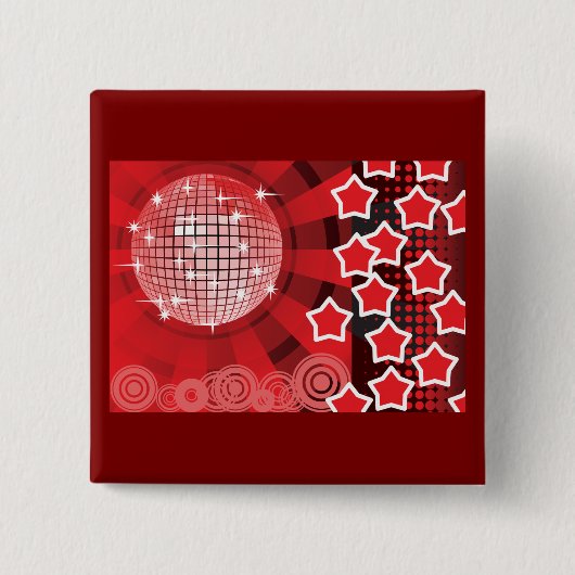 Red Disco Party Thema mit Sternen und Glitzer Ball Button (Vorderseite)