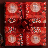 Red Disco Party Thema mit Sternen und Glitzer Ball Geschenkpapier
