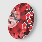 Red Disco Party Thema mit Sternen und Glitzer Ball Große Wanduhr (Winkel)