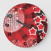 Red Disco Party Thema mit Sternen und Glitzer Ball Große Wanduhr (Vorderseite)