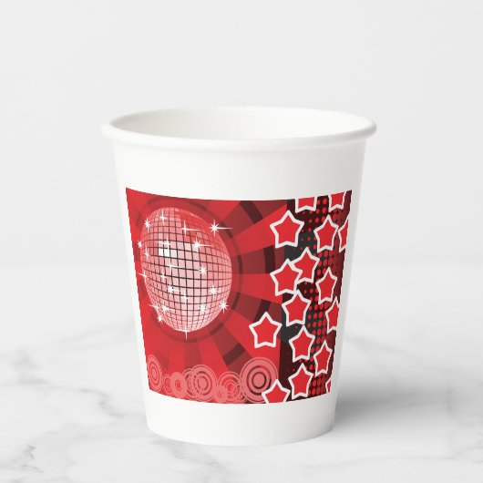 Red Disco Party Thema mit Sternen und Glitzer Ball Pappbecher (Vorderseite)