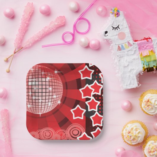 Red Disco Party Thema mit Sternen und Glitzer Ball Pappteller (Party)