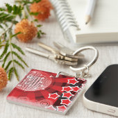 Red Disco Party Thema mit Sternen und Glitzer Ball Schlüsselanhänger (Vorderseite rechts)