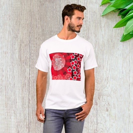 Red Disco Party Thema mit Sternen und Glitzer Ball T-Shirt