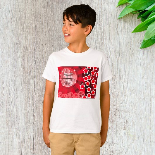 Red Disco Party Thema mit Sternen und Glitzer Ball T-Shirt