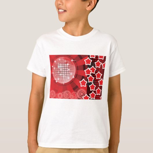 Red Disco Party Thema mit Sternen und Glitzer Ball T-Shirt (Vorderseite)