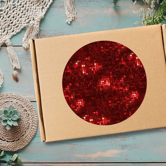 Red Disco Style Squares Valentine Pattern Runder Aufkleber