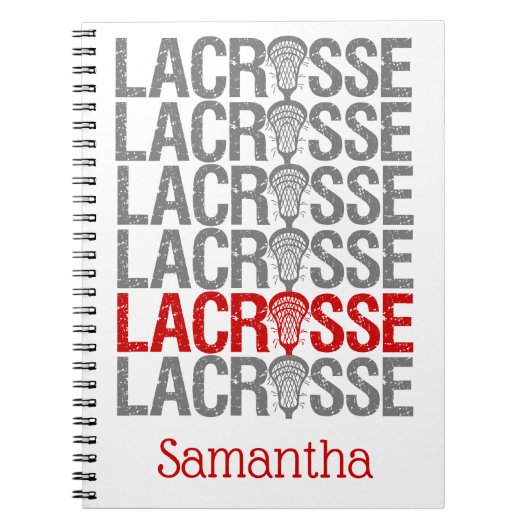 Red Distressed Lacrosse Word Notizblock (Vorderseite)