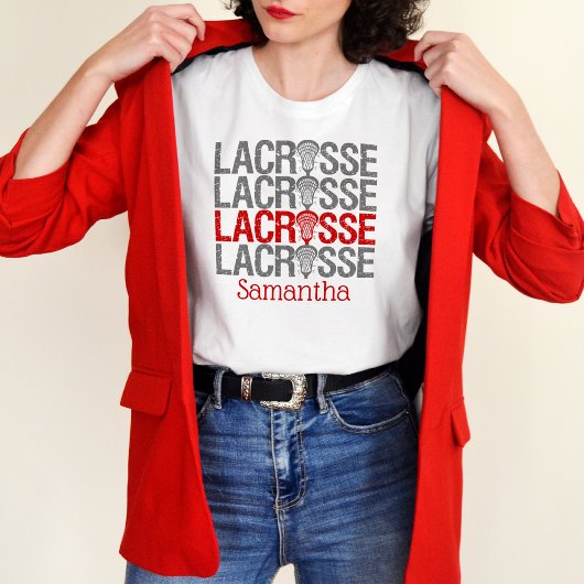 Red Distressed Lacrosse Word T-Shirt