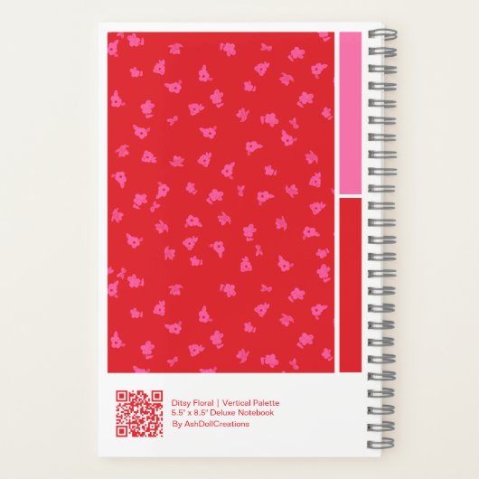 Red Ditsy Floral Vertical Palette Notebook Notizblock (Rückseite)