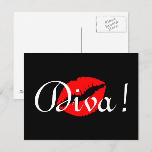 Red Diva Kiss Postkarte (Vorne/Hinten)