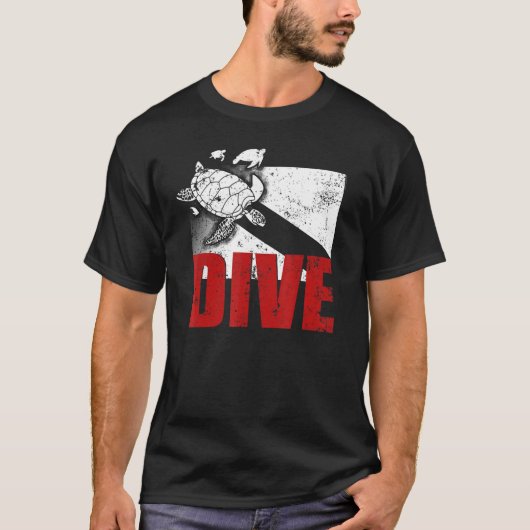 Red Dive Flag Turtle Rescue DIver Scuba Diver T-Shirt (Vorderseite)