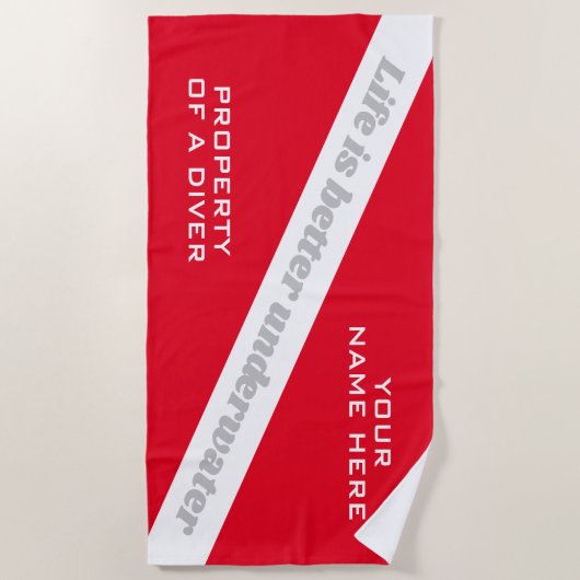 Red Diver Flag Strandtuch mit lustigem Tauchangebo (Vorderseite)