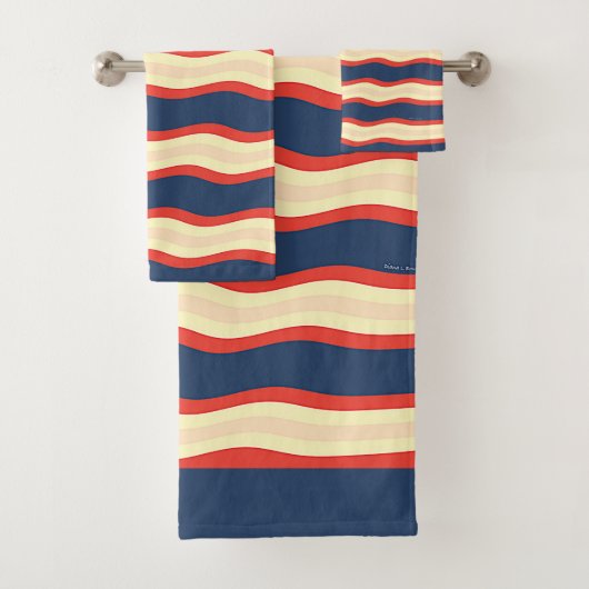 Red Dk Blue Wavy Creme Badhandtuch Set (Insitu)