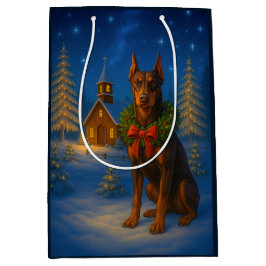 Red Doberman Holiday  Mittlere Geschenktüte