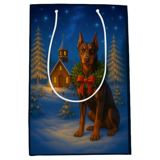 Red Doberman Holiday Mittlere Geschenktüte (Vorderseite)