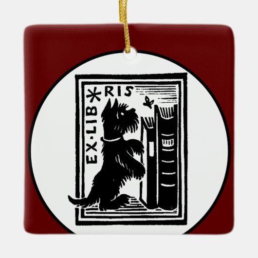 Red Dog Buchzeichen Vintag Book Club Keramikornament (Vorderseite)