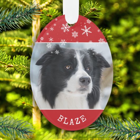 Red Dog Foto und Name Snowflake Muster Ornament