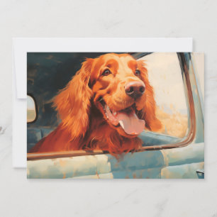Red Dog in Classic Truck Window Art Print Karte