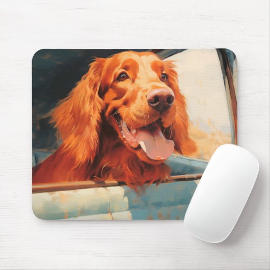 Red Dog in Classic Truck Window Art Print Mousepad (Mit Mouse)