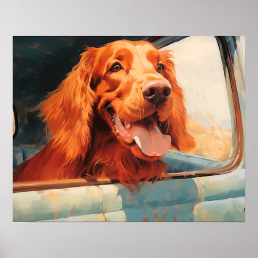 Red Dog in Classic Truck Window Art Print Poster (Vorne)