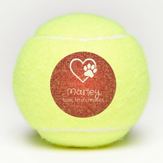 Red Dog Name Tennis Ball 'toss, fetch, repeat' (Vorderseite)