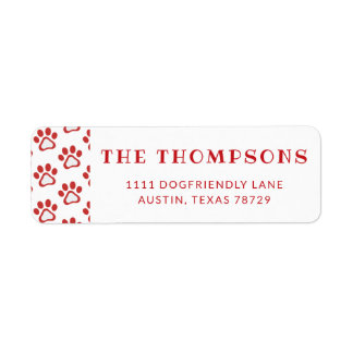 Red Dog Paw Pattern Holiday Address Label