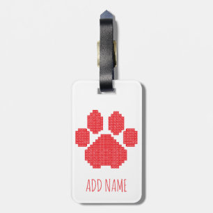 Red Dog Paw Print Gebäude Block Individuelle Name Gepäckanhänger