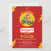 RED Donunder Niedlich Dinosaurier LKW Schule Gebur Einladung (Vorderseite)