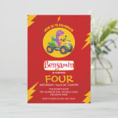 RED Donunder Niedlich Dinosaurier LKW Schule Gebur Einladung (Stehend Vorderseite)