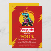 RED Donunder Niedlicher Dinosaurier Bauer LKW Gebu Einladung (Vorne/Hinten)