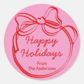 Red Doodle Bow Frame Custom Holiday Runder Aufkleber (Vorderseite)